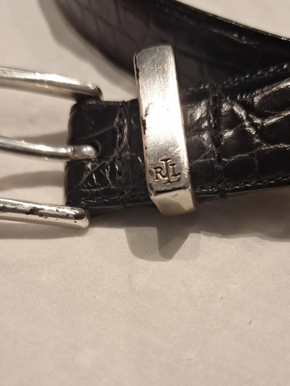 Lauren Ralph Lauren Women's Black Croc Embossed Leather Belt